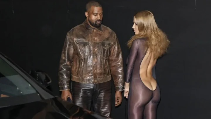 Bianca Censori flashes her bum cheeks in sheer leotard on date night