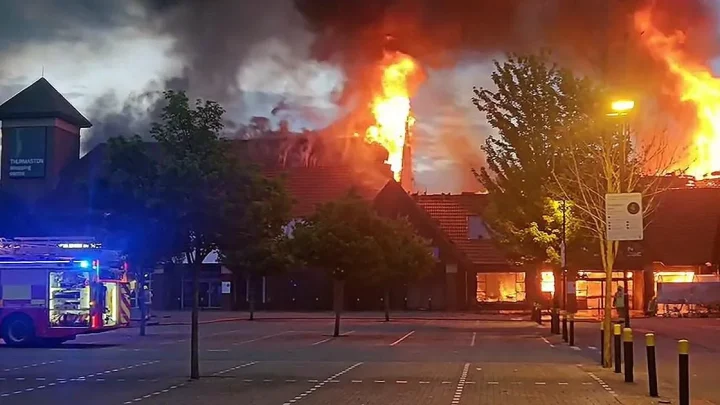 Shopping centre roof collapses after high fire breaks out in Leicestershire