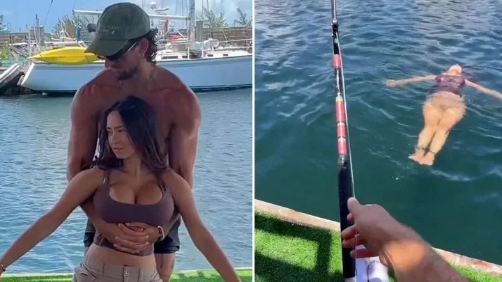 Influencer throws model into water as shark bait in bizarre video