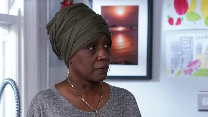 Denise takes on killer Gray in EastEnders while hiding a heart-wrenching secret from family